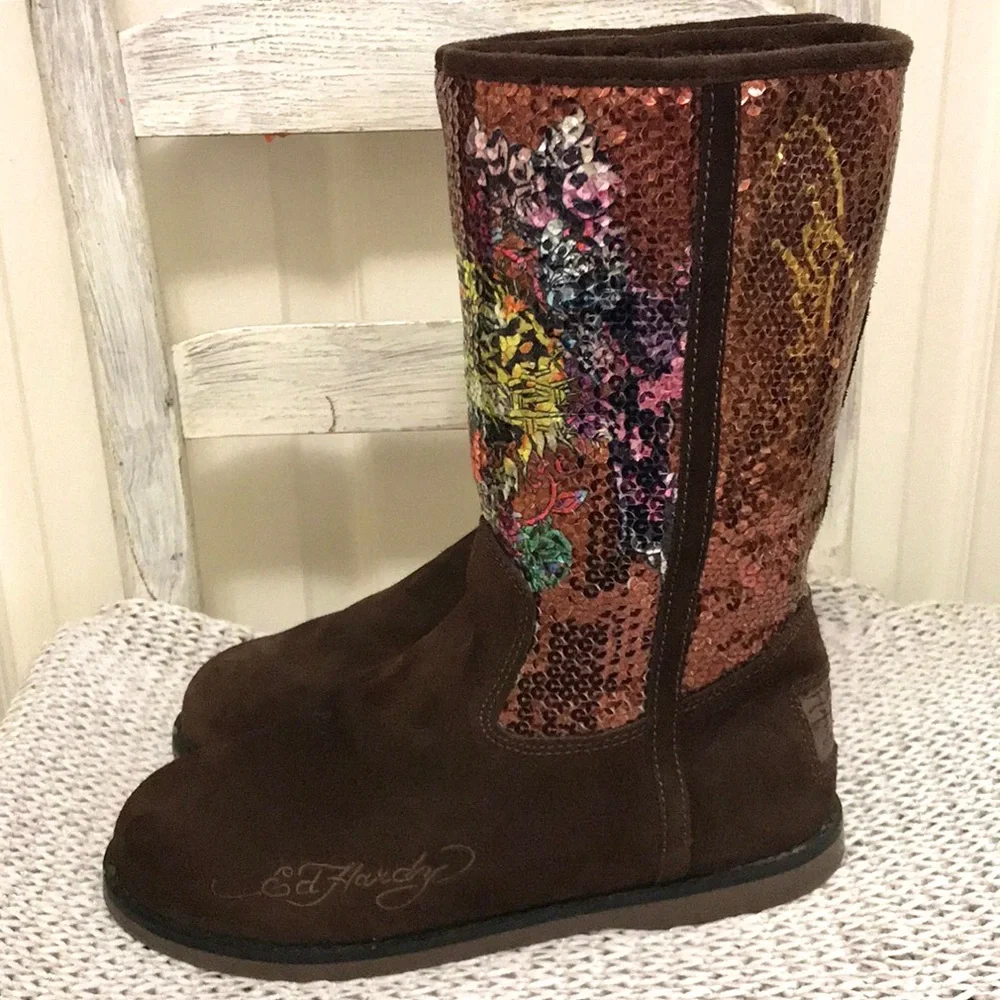 Ed Hardy Sequined Boots Y2K